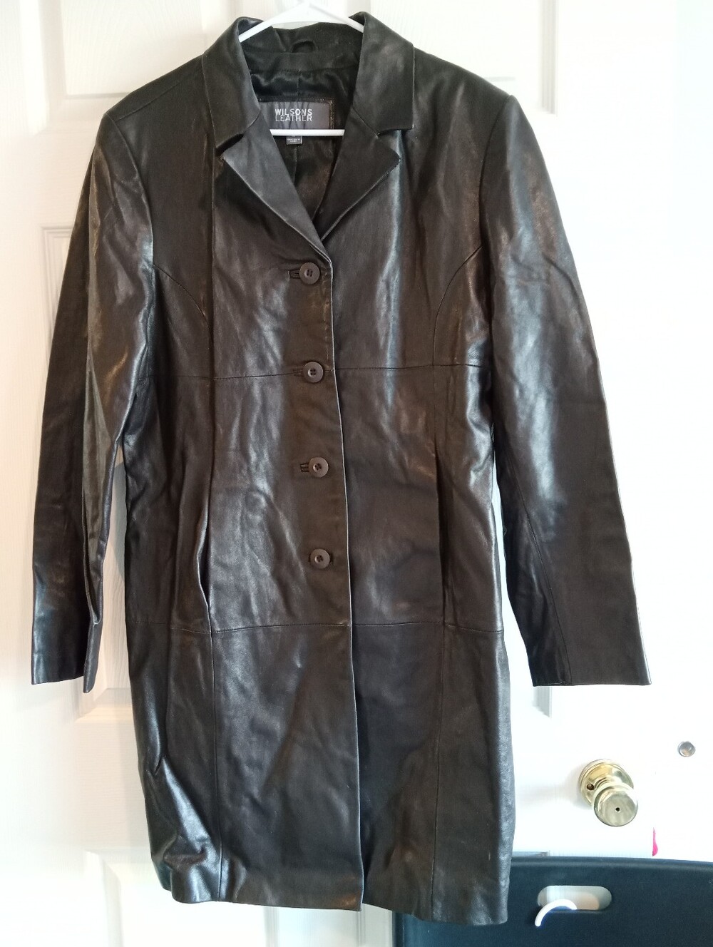 Wilsons Leather Women's Black Button-Front Leather Coat